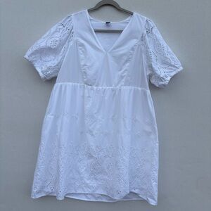 Old Navy Dress Mini V-Neck Eyelet Cotton White Size XL
